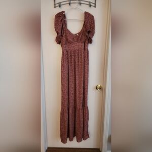 Pink Floral Puff Sleeve Maternity Maxi Dress